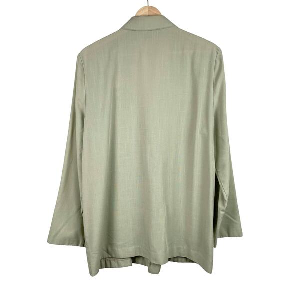 90s Sage Green Blazer Chore Jacket Longline Vintage Preppy Minimalist Size 14 - Picture 2 of 9